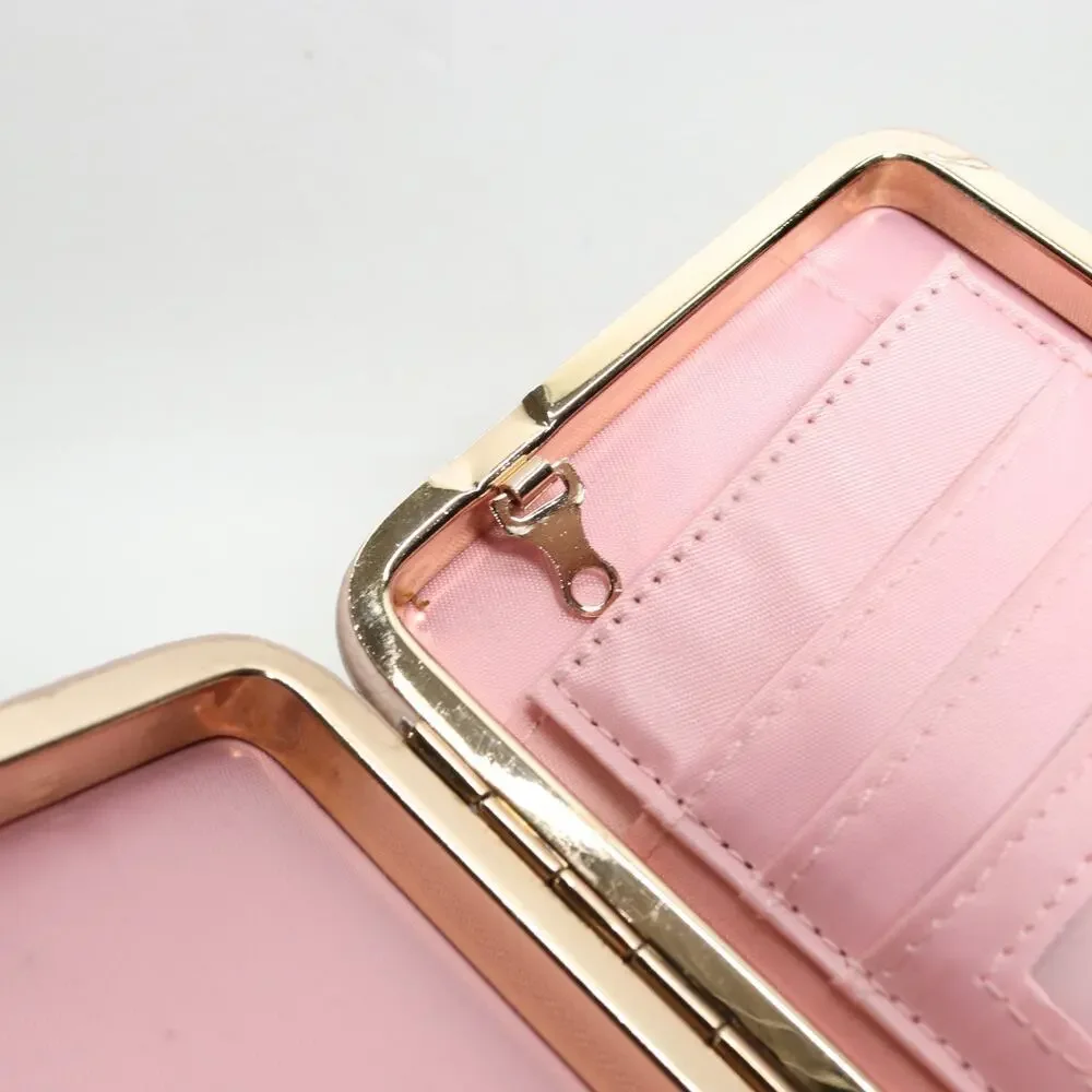 Classic Clutch Hard Case Wallet Women Pink Blush Faux Pebble Leather ID Cards